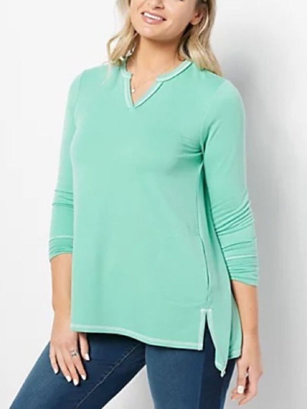 LOGO Lounge by Lori Goldstein Split Neck French Terry Top